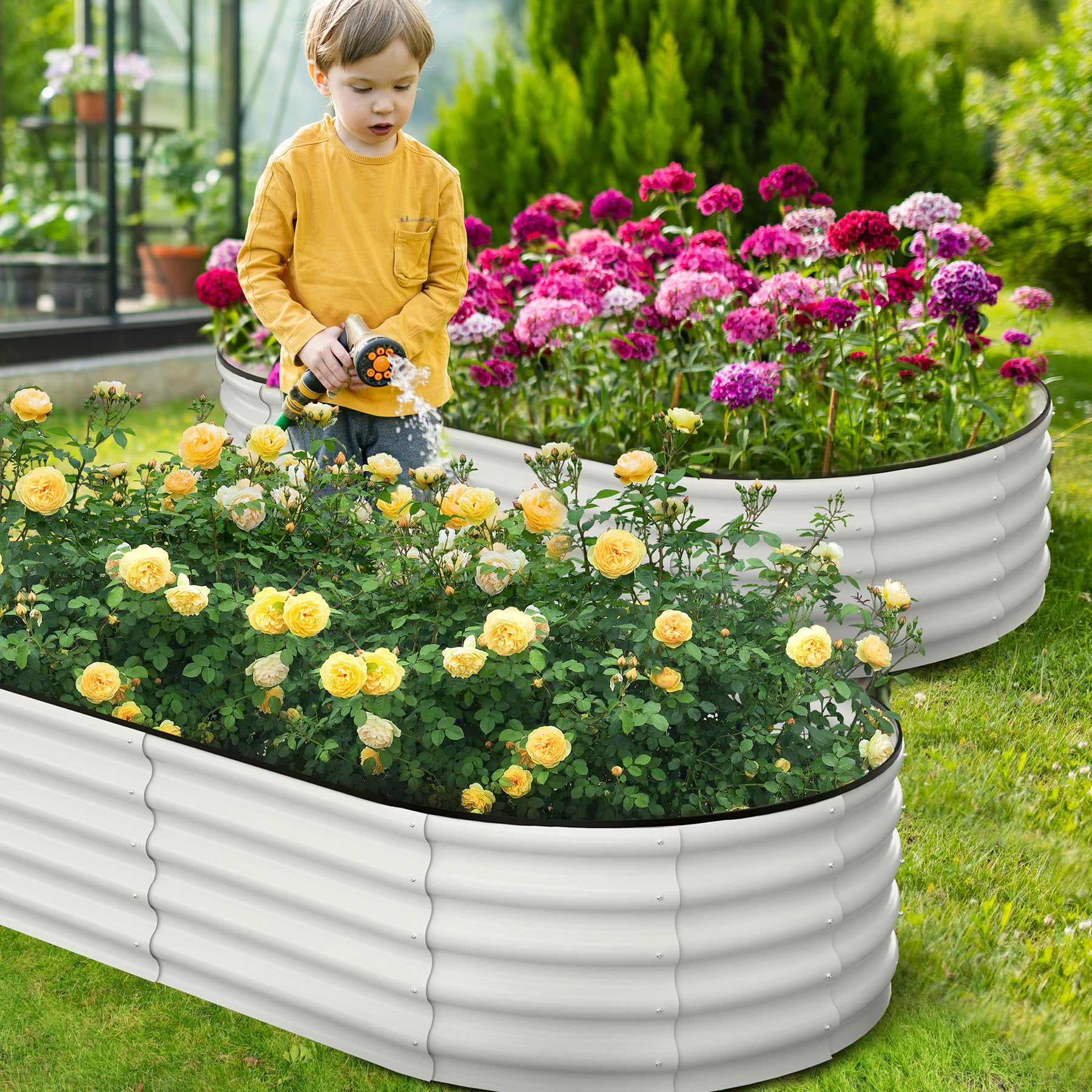 Raised Garden Bed Set of 2, Galvanized Raised Garden Bed, Outdoor Large Planter Raised Beds Open Base with Safety Edge and Glove for Vegetables Flowers Ground Planter