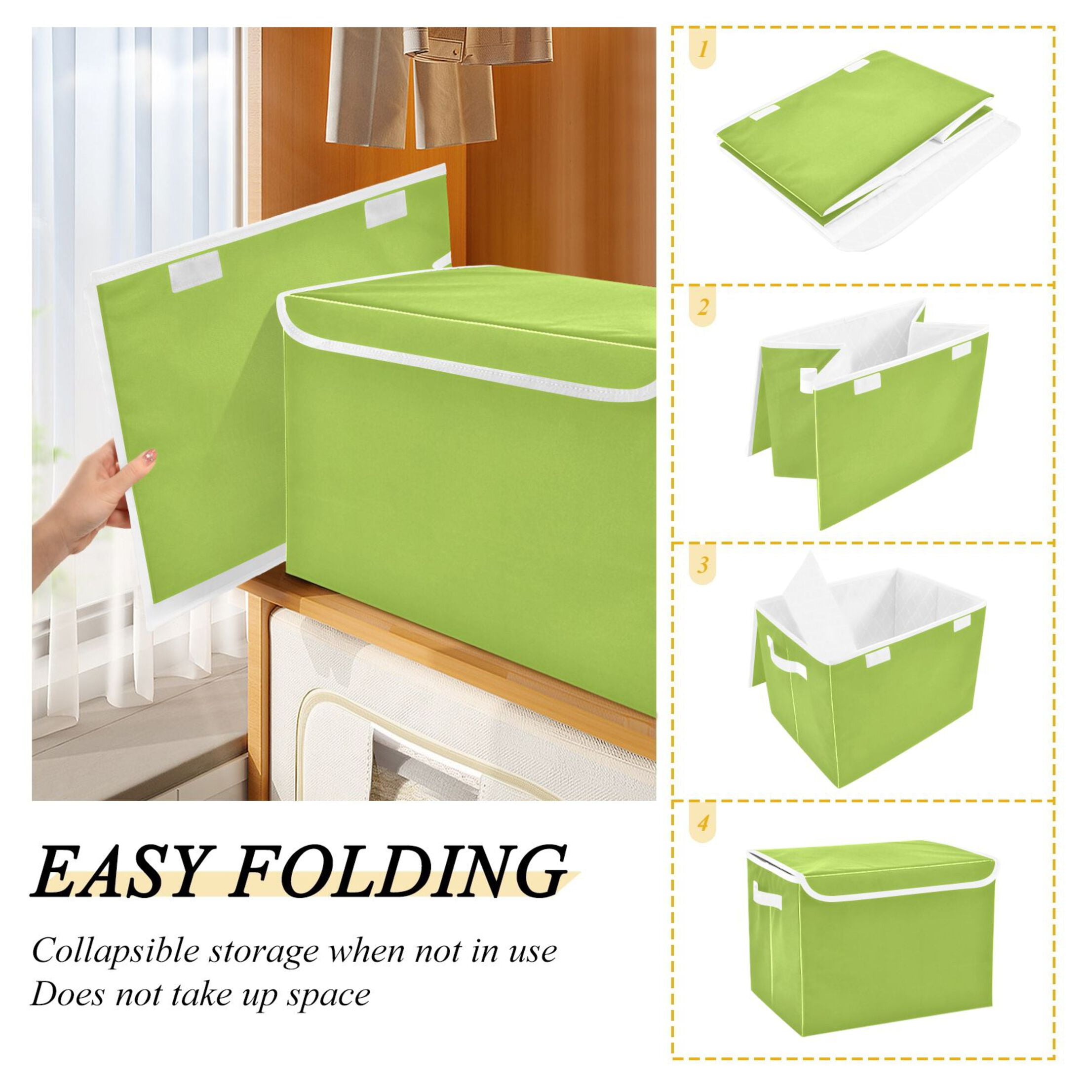 Ryvnso Green Large Lidded Foldable Storage Baskets Cubes Boxes Lids Bin for Home