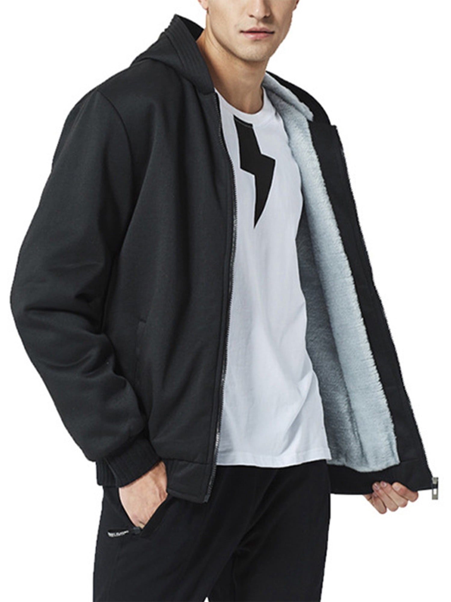 SELX Men Solid Color Coat Outerwear Full-Zip Hooded Military Fleece Sweatshirt 
