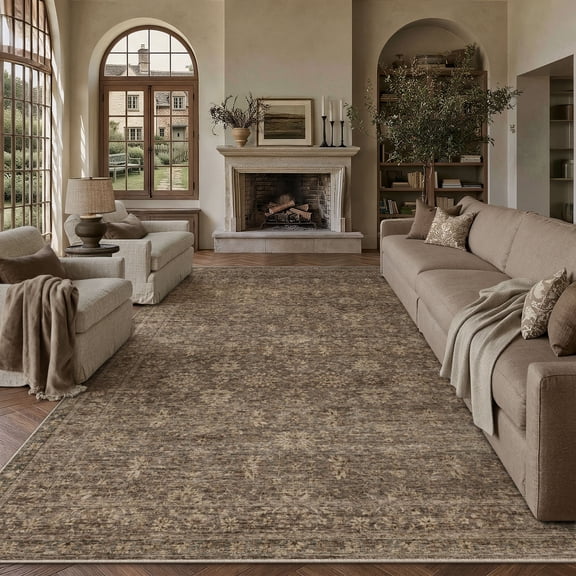 BERTHMEER 5'x7' Area Rugs for Living Room Bedroom Kitchen Traditional Rugs Vintage Non Slip Washable Dorm Office Oriental Dining Room Floral Rugs Carpets,Golden Brown
