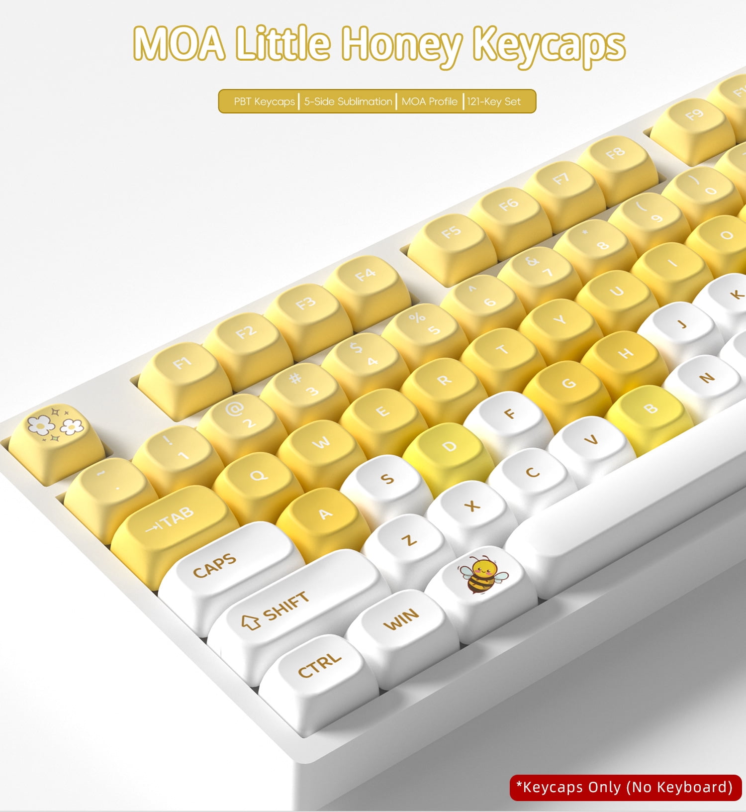 Cute Bee Key Caps Mechanical Keyboard MOA Keycaps PBT Sublimation Keycaps for 68 75 87 95 108 Keyboard