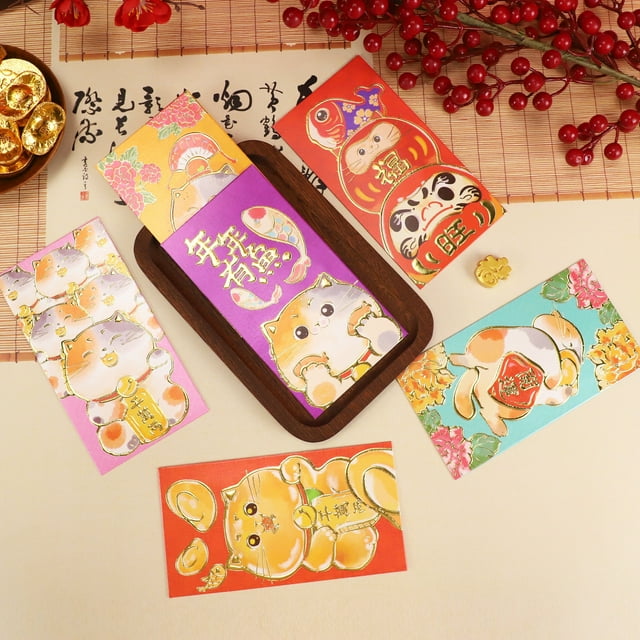 Langgg Cartoon Rabbit Year Fortune Cat Hot Stamped Red Envelope Bag, Fun and Cute Japanese Style Fortune, New Year's Profit is Sealed