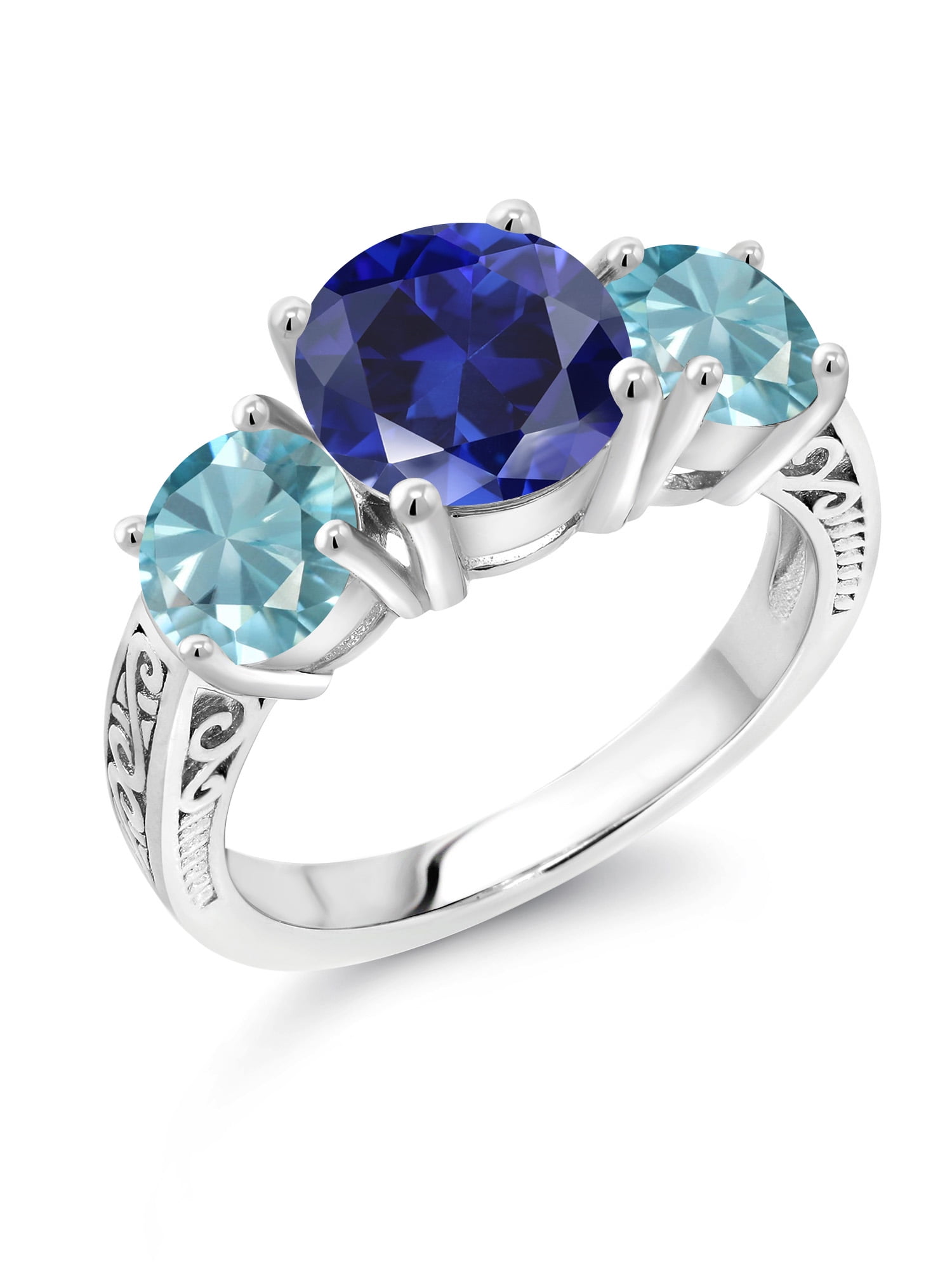 Gem Stone King - 4.90 Ct Round Blue Created Sapphire Blue Zircon 925 ...