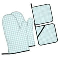 PUREYAH Oven Mitts And Pot Holders Sets, Kitchen Blue Check Plaid Oven