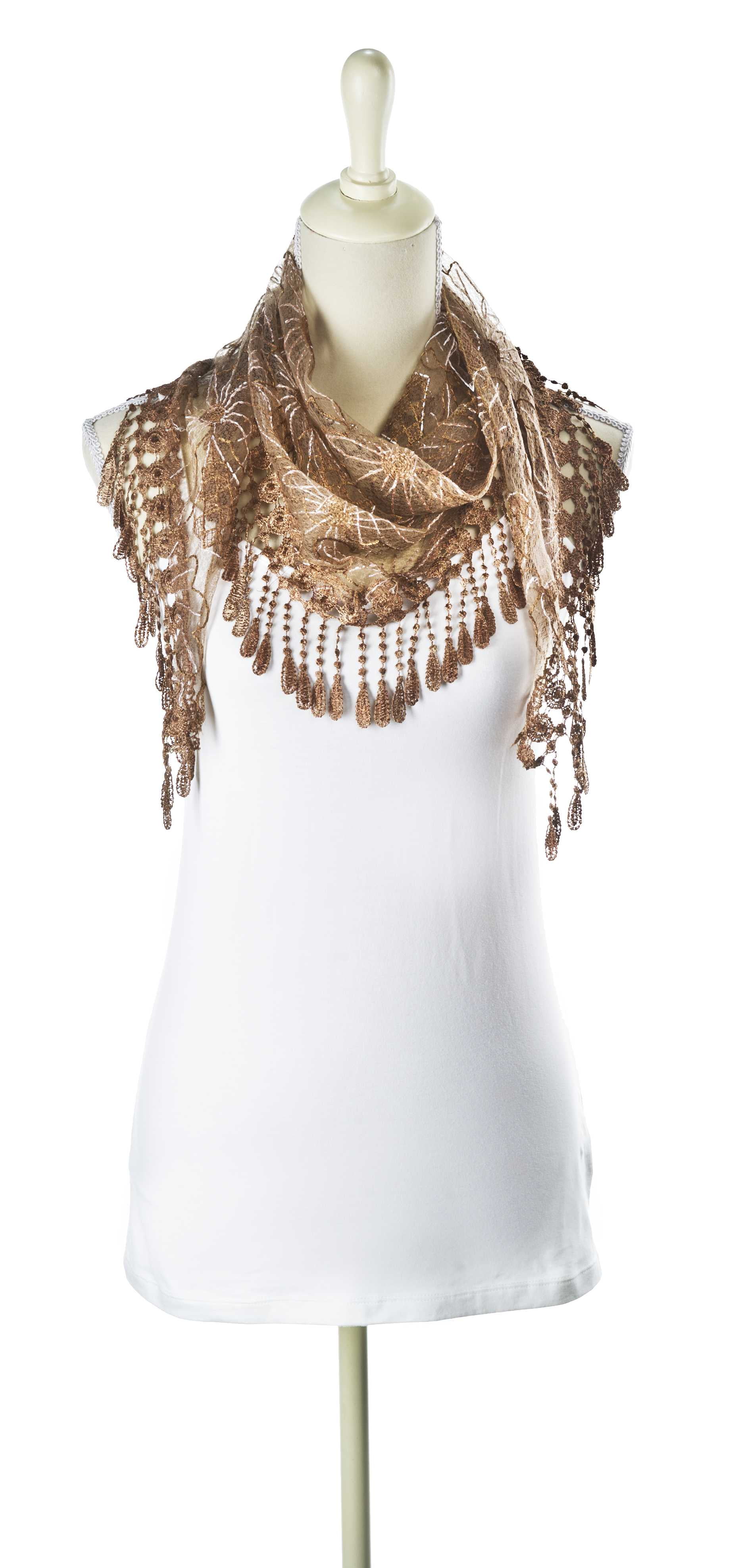 Brown Laced Triangular Fichu Scarf Shawl With White Flowers Walmart Com