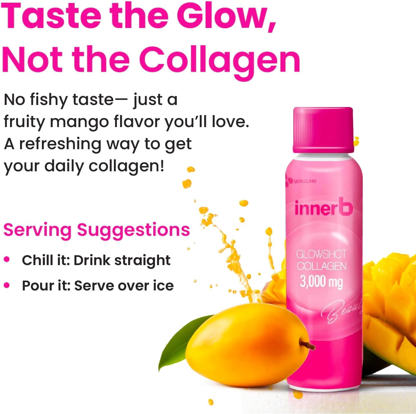 CJWellcare Innerb Glowshot Collagen (50.7 fl oz, 30 Pack) - Marine Collagen, Hair and Nail Care