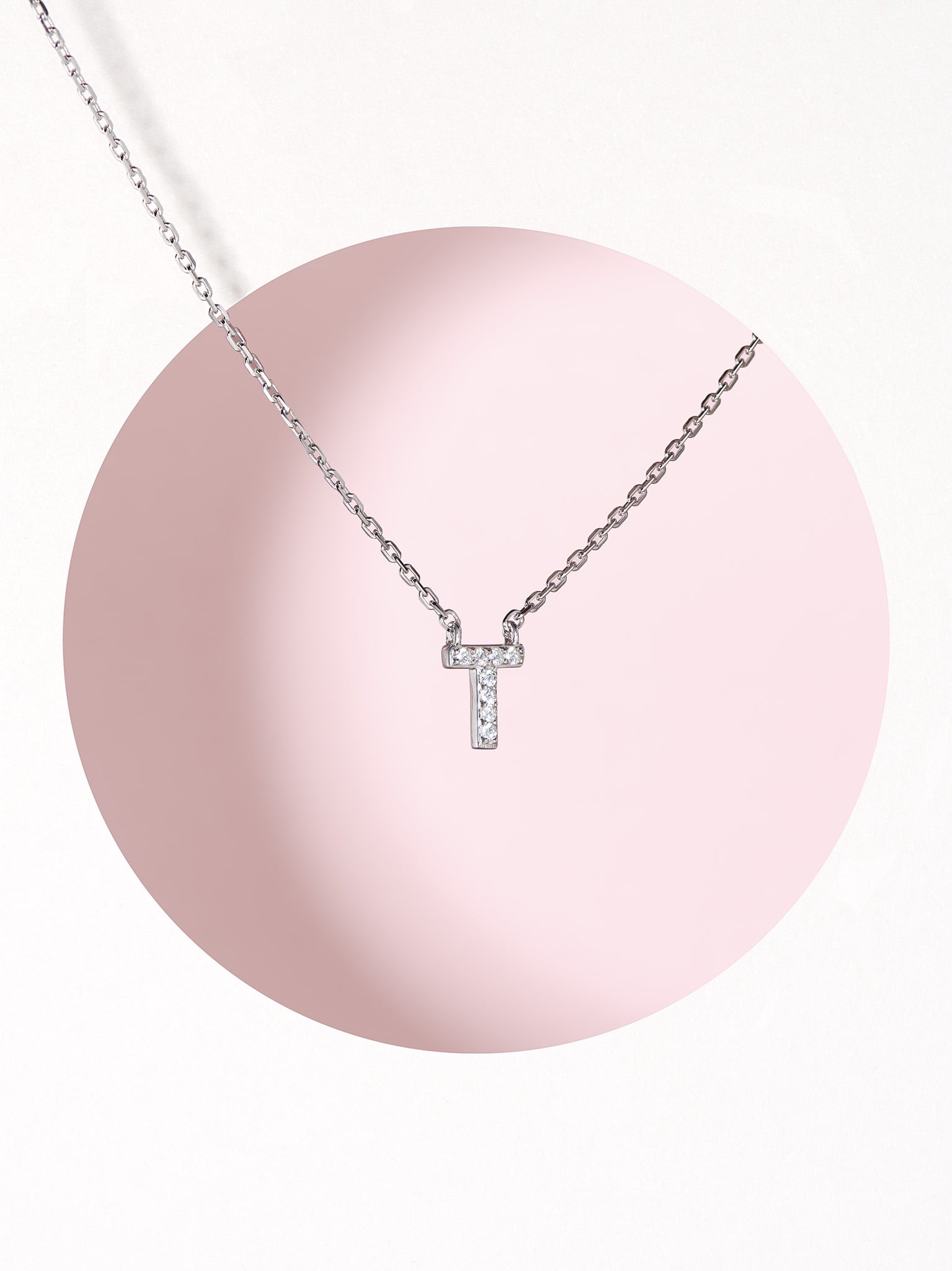 Forever Facets Women's Initial Letter "T" CZ Necklace in Sterling Silver, 18 inch