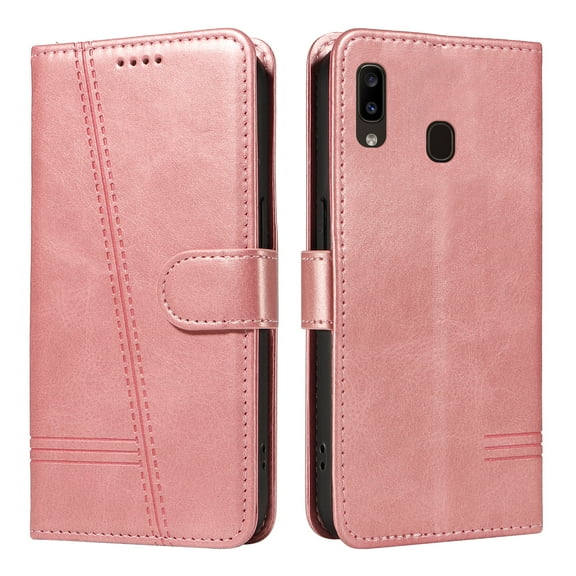 Flip Case for Samsung Galaxy A20, 360 Degree Protection Shockproof PU Leather Wallet Phone Cover, Kickstand and 3 Card Slots, Rose Gold