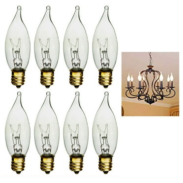 8 Night Light Bulbs Clear Candelabra Base Flame Tip 120V Decor Chandelier 60watt