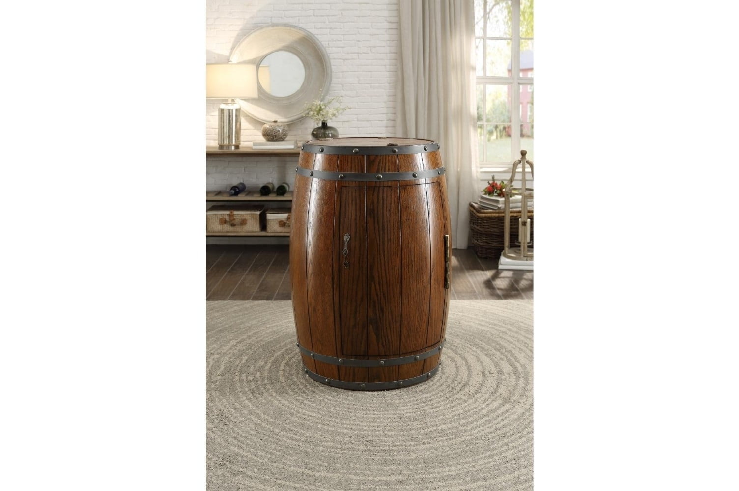 Rustic Wood Wine Barrel Refrigerator In Oak Brown