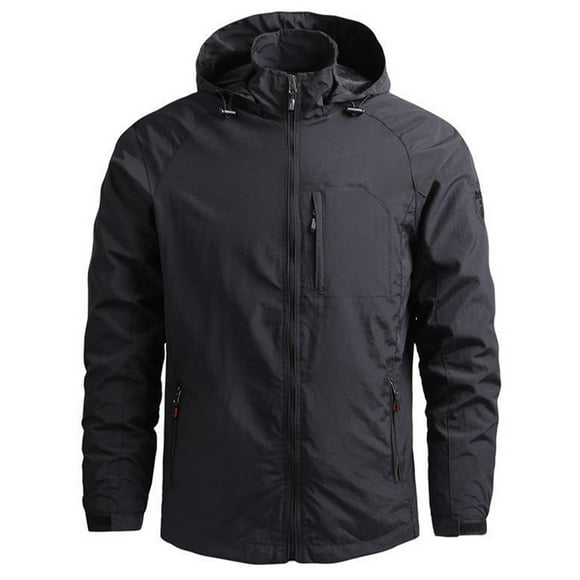LUXUR Men Jacket Quick Dry Outwear Windbreaker Coat Waterproof Overcoats Long Sleeve Black XL