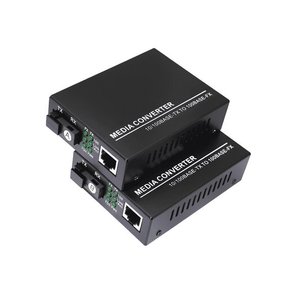 Bescoos Fiber Ethernet Media Converter Single Mode 10/100Base-TX to 100Base-FX RJ45 to SC Fiber Transceiver Up to 3KM Ethernet to Fiber Ethernet Media Converter