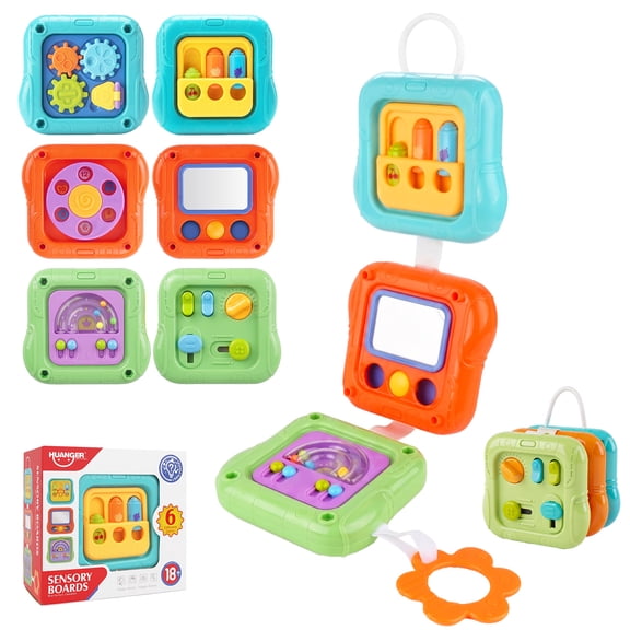Montessori Busy Board 3-in-1 Compact Baby Travel Toys | Airplane Activities for Toddlers 1-3 with Lanyard | Toddler Travel Essential Car Toys for Babies Gifts