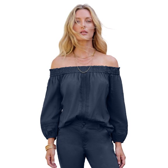 Roaman's Women's Plus Size Lace Off-The-Shoulder Blouson Sleeve Tunic