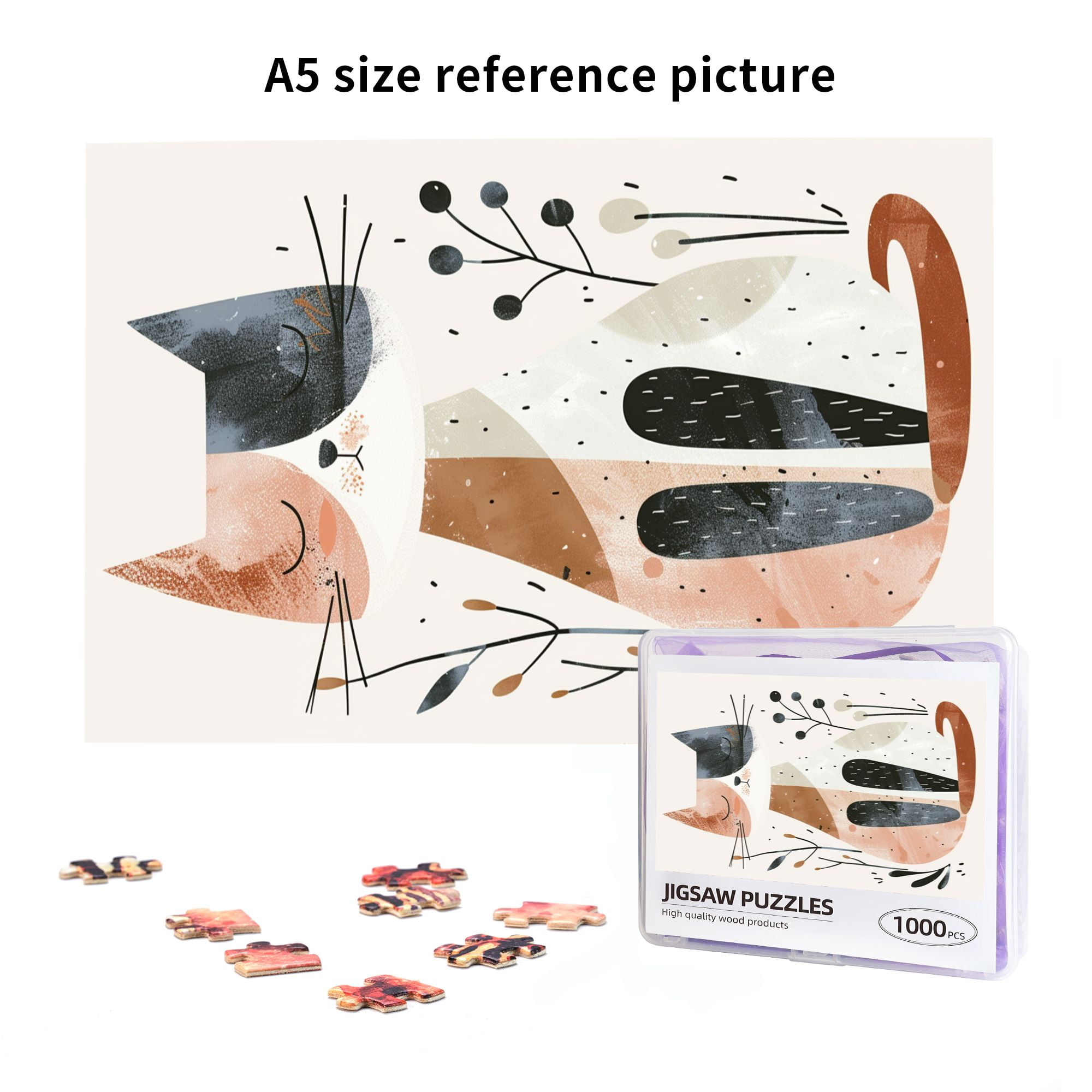 1000 pcs Lovely Sleeping Cat Wooden Puzzles 1000 Piece,Unique and Beautiful Design,Enchanting Animal Stress relieving puzzle 1000 Piece,Gift for Cat Enthusiast,Creative Activity Hobbies for Adults