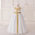 thumbnail image 2 of MKOSPLRT Robe de Bal pour Filles Enfants Musulmanes Manches Longues Bouffantes Robe Maxi Brodée à Paillettes Florales Robe de Fête Islamique Modeste pour Enfants 4-8 Ans, 2 of 9