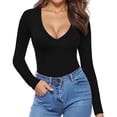thumbnail image 6 of SOMER Body Suit Tummy Control Deep V Neck Long Sleeve Tops Black Bodysuit for Women Clothing, 6 of 6