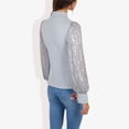 thumbnail image 3 of Women's Mock Neck Long Sleeve Top Sequin Detail Ribbed Knit Pullover- Large, Gray, 3 of 6