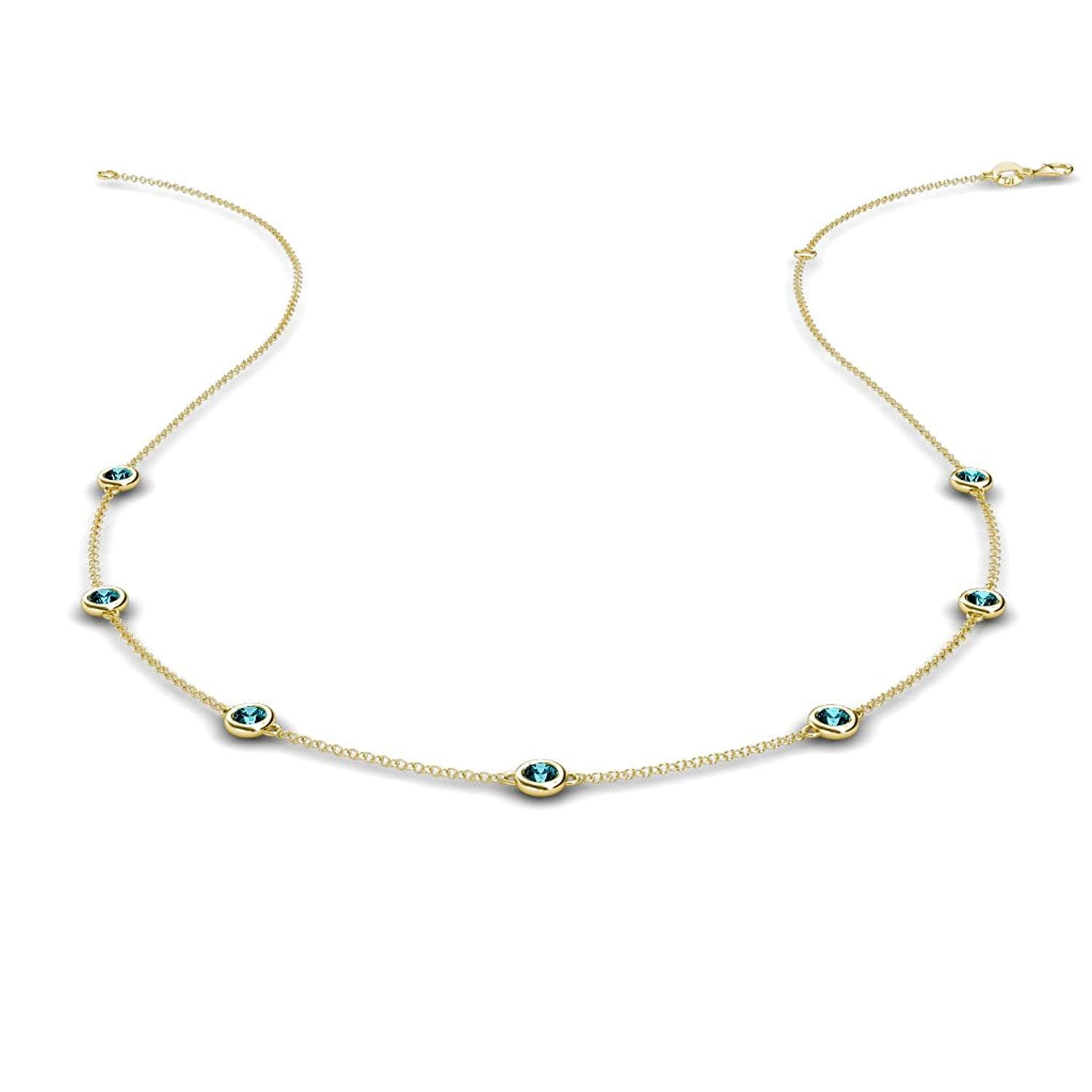 Blue Diamond by the Yard 7 Stations Necklace 0.45 ct tw in 14K Yellow Gold by TriJewels