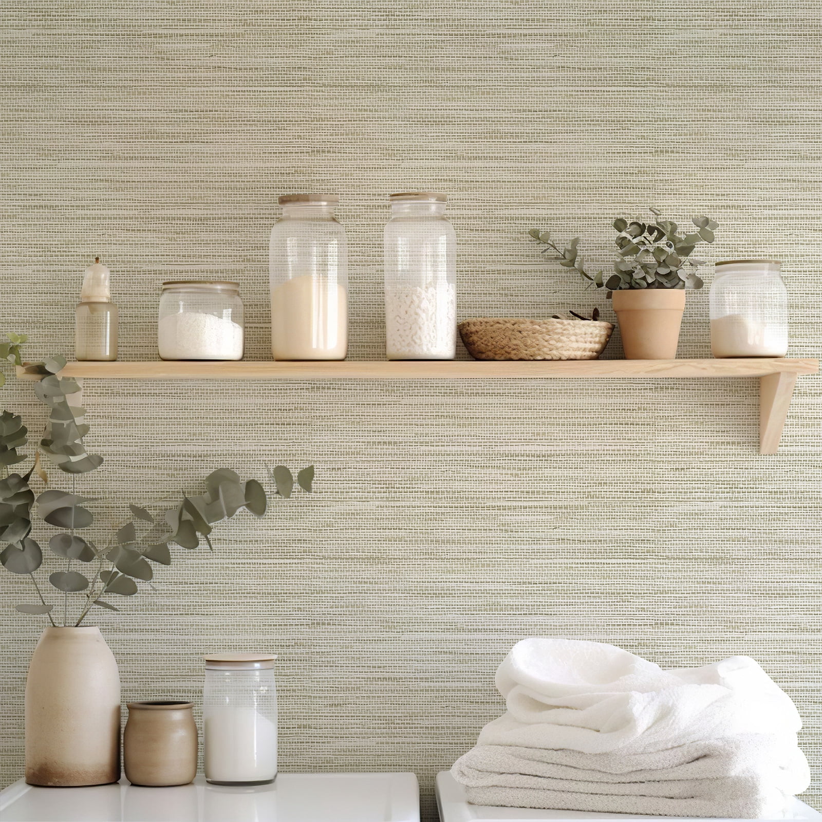 Xiayi Grasscloth Wallpaper Peel and Stick,17.3"x472" Cream Grassweave Stick on Wallpaper Textured Self Adhesive Wallpaper Contact Paper