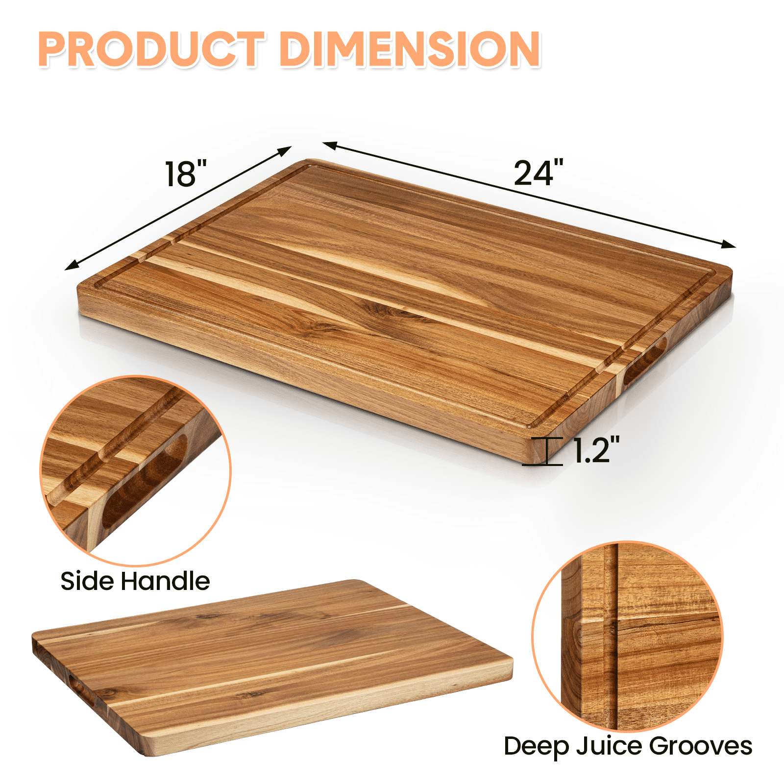 24 X 18 Inch Large Acacia Wood Cutting Board 1.5" Thick, Reversible Wooden Cutting Board for Kitchen, Charcuterie Board Cheese Board with Deep Groove, Chopping Board for Meat, Vegetables, Fruit