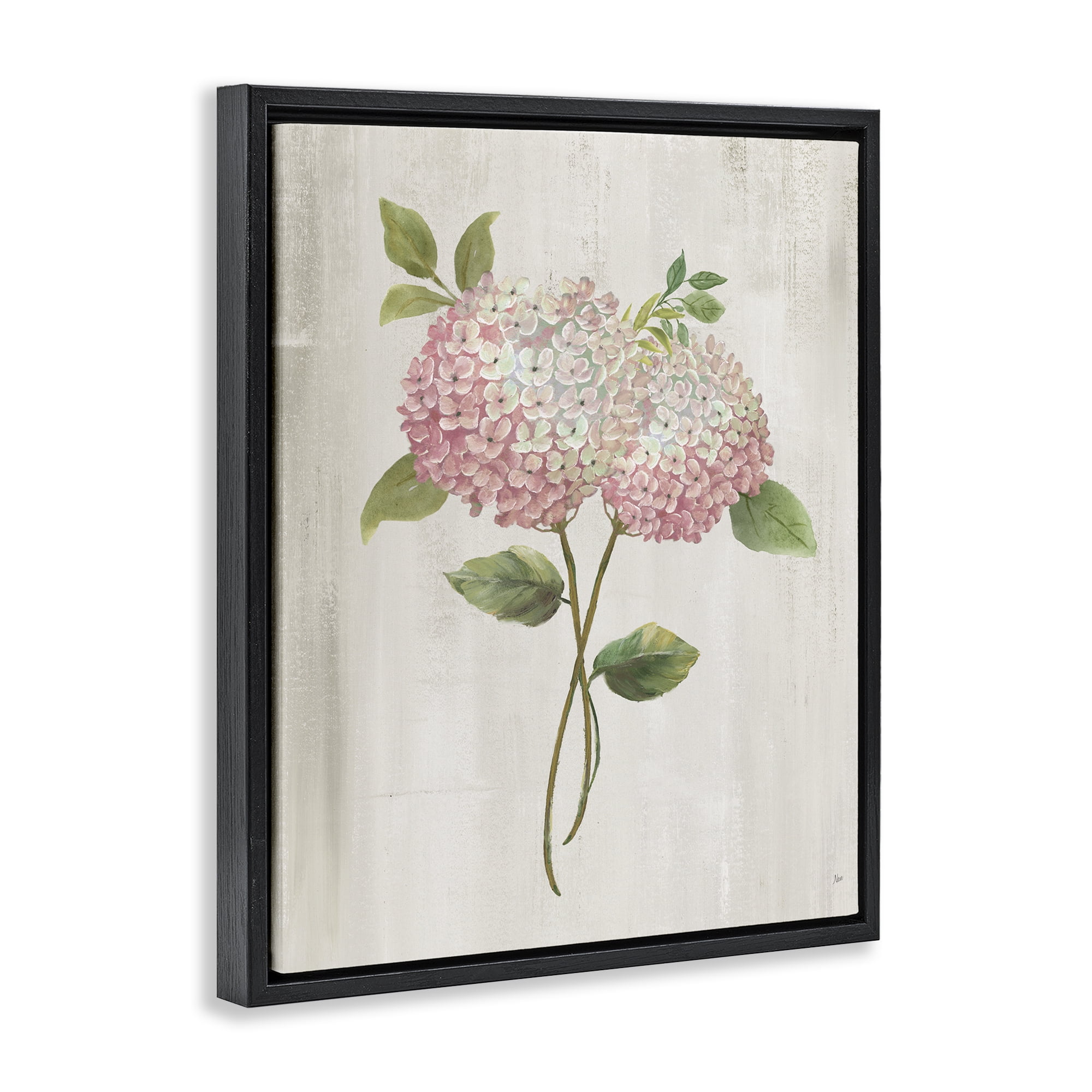 Stupell Industries Vintage Pink Hydrangea Black Framed Floater Canvas Wall Art, design by Nan