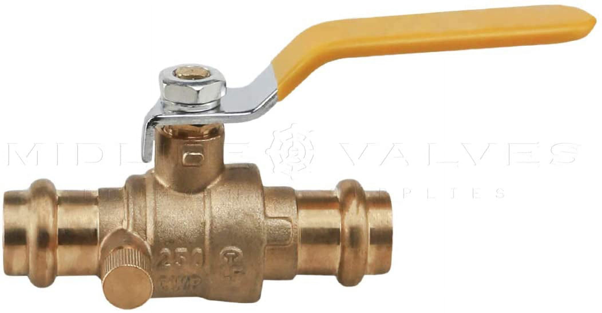 Midline Valve 532012VLVD-5 Premium Press Ball Valve with Drain, with 1/2 in. Press Connections, Brass (Pack of 5)