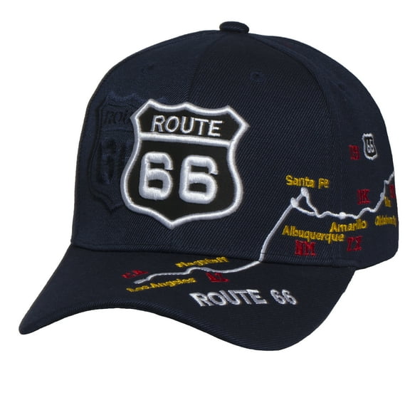 Route 66 Sign Adjustable Hook & Loop Hat - Navy