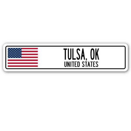 TULSA, OK, UNITED STATES Street Sign American flag city country  