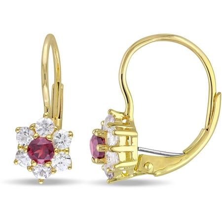 Tangelo 1 Carat T.G.W. Garnet and White Sapphire 10kt Yellow Gold Halo Star Design Leverback Earrings