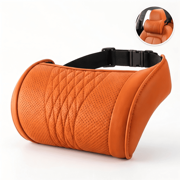 Car Headrest Pillow with Memory Foam, Ergonomic Neck Support Cushion for Driving, Commute & Truck Seats, Orange