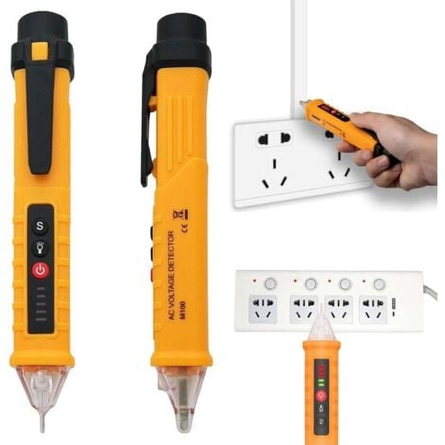 Detector de voltaje sin contacto, probador de voltaje CA 12-1000 V con sensibilidad ajustable con linterna y alarma audible, prueba y detección de cable neutro/faseLínea cero Firewire