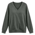 thumbnail image 4 of V-Neck Sweatshirt Women Fleece Pullover with Side Pockets Lightweight Casual Loose Solid Color Long Sleeve Fall Sweatshirt No Hood Gray XXL, 4 of 6