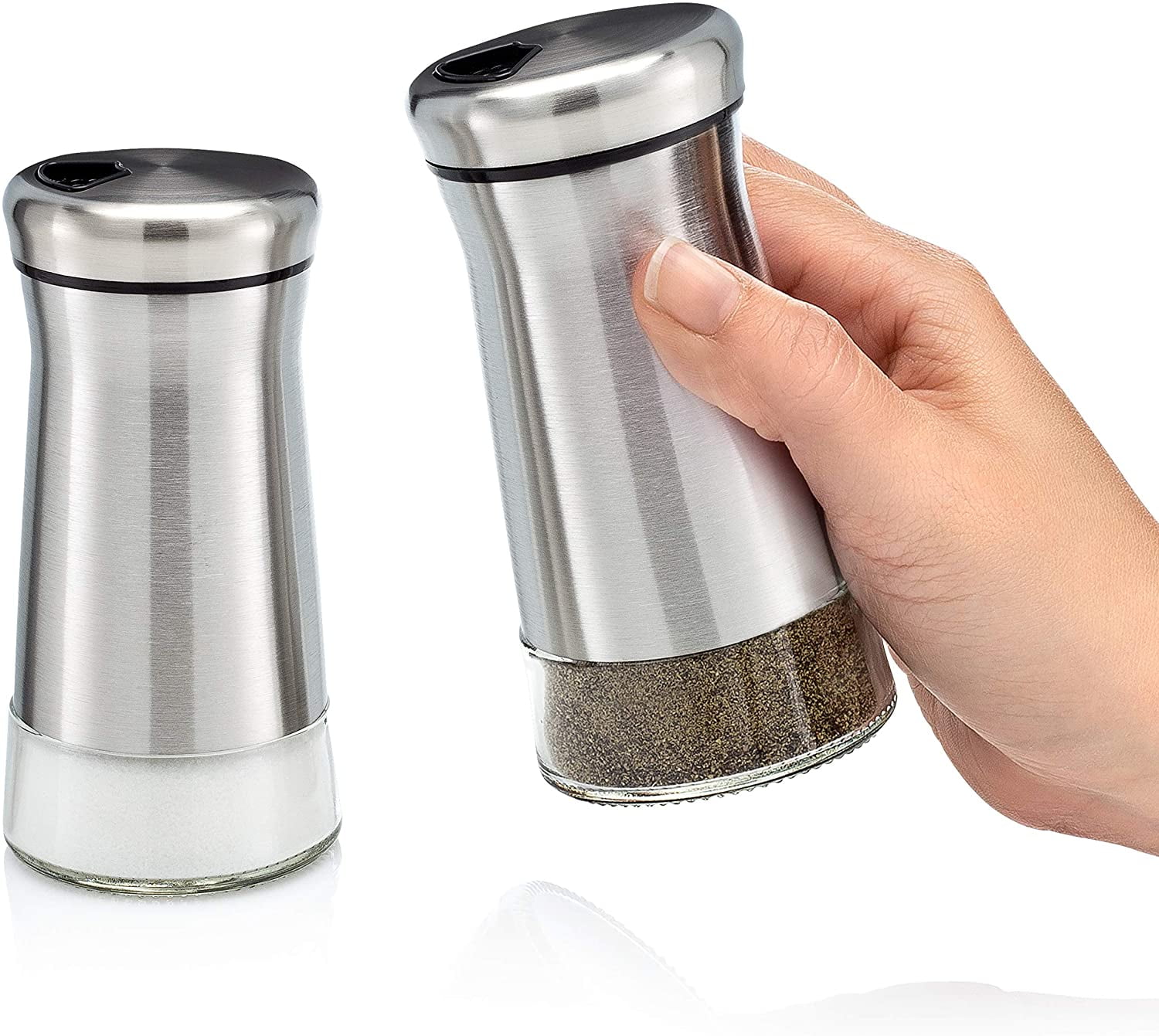 Salt & Pepper Shaker Set Silver Stainless Steel Glass Condiment Kitchen Home 