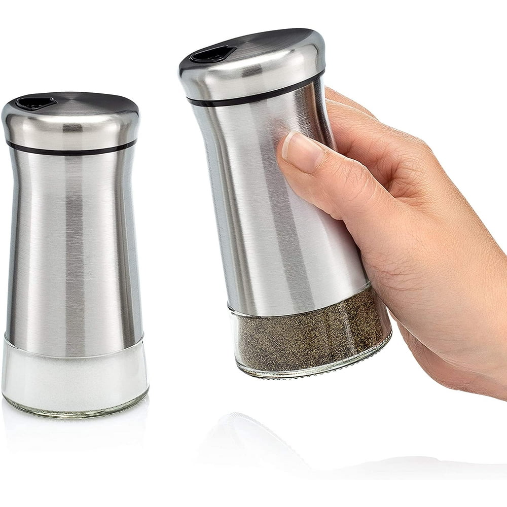 Home EC Salt and Pepper Shakers with Adjustable Pour Holes Made of Elegant Stainless Steel and