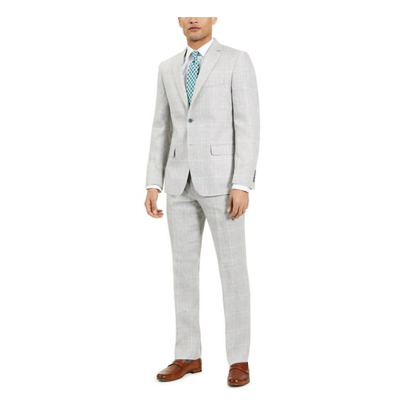 LAUREN RALPH LAUREN Mens Gray Ultraflex, Windowpane Plaid Classic Fit Suit Separate 50R
