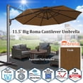 thumbnail image 6 of Sunrise Outdoor 11.5' Deluxe Cantilever Big Roma Umbrella, Hanging Offset Solar Umbrella, UV50+ with Tilt, Crank and 360 Degree Rotation, Heavyduty Sunshade, Sunbrella Cover (Teak), 6 of 13