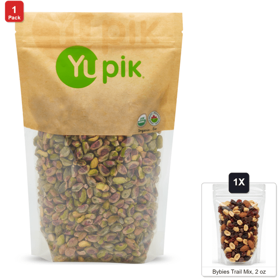 Yupik Raw Pistachios, Shelled, 1 Bag, 2.2 lb, with Bybies Trail Mix, 2 oz