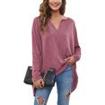 thumbnail image 1 of Mujeres sueltas Top V cuello largo Batwing mangas patrón llano Casual mujeres Jersey camisa rosa rojo S, 1 of 6