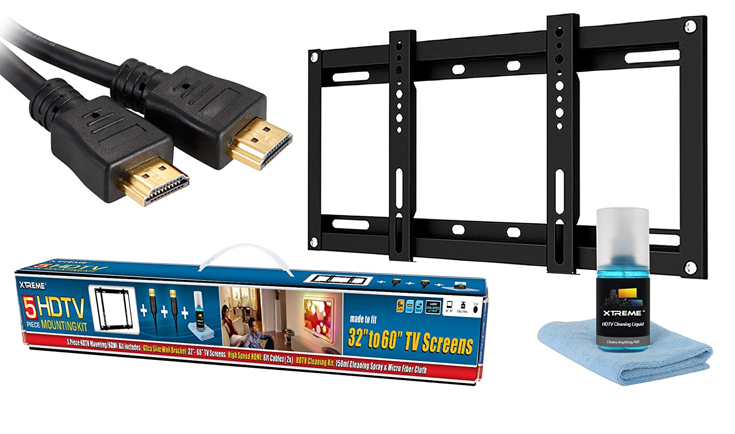 TV WALLMOUNT 3260IN FIXED 110LB HDMI CABLE 2X6FT & CLEANING KIT