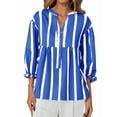 thumbnail image 3 of Womens Puff Sleeve Babydoll Tops Summer V Neck Striped Blouse Cute Casual Loose Fit Flowy Shirts Blue S, 3 of 9