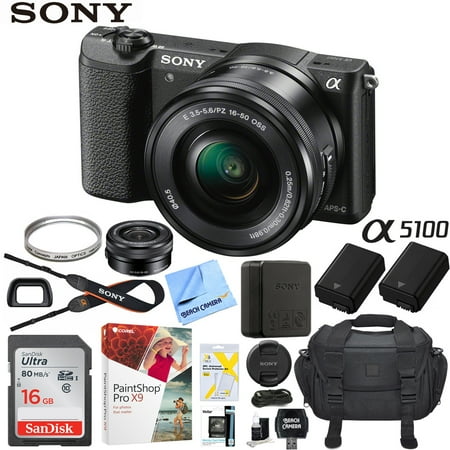 Sony a5100 Alpha Mirrorless Digital Camera 24MP DSLR (Black) w/ 16-50mm Lens ILCE-5100L/B with Extra Battery Case + Sandisk Ultra SDHC 16GB UHS Class 10 Memory Card