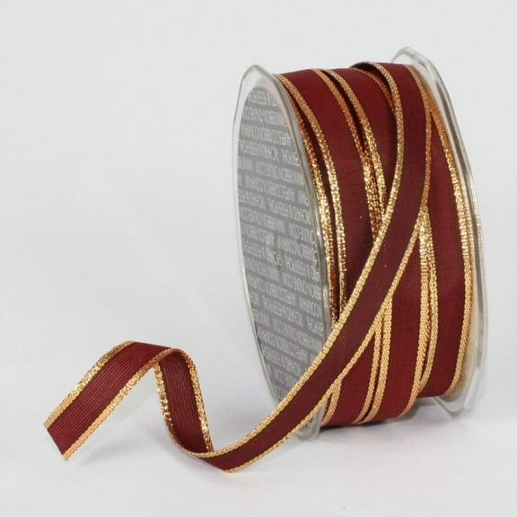 The Ribbon People Burgundy Red and Gold French Wired Craft Ribbon 0.25" x 108 Yards