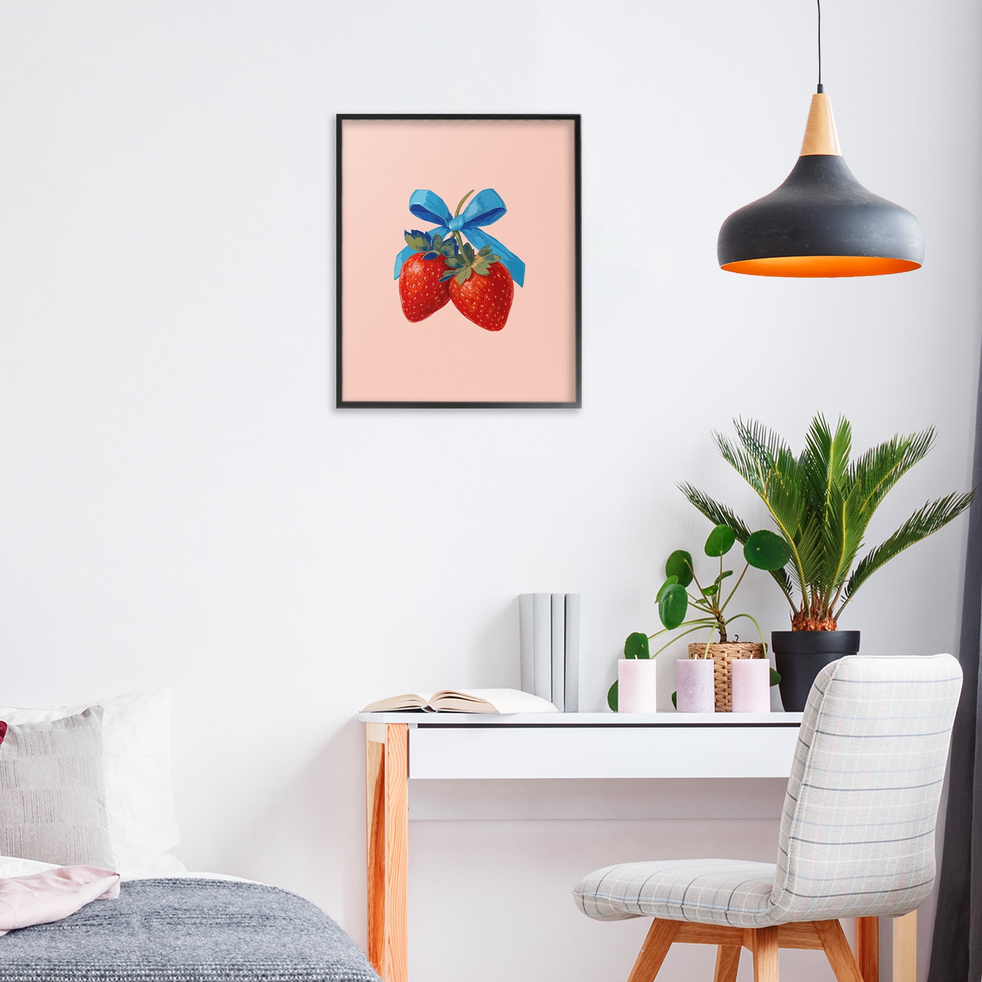 Stupell Industries Strawberry Pair with Blue Bow Black Framed Giclee Art, design by Imagine It Images