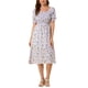 thumbnail image 2 of Vestido Midi de Mujer INSPIRE CHIC con Cuello Cuadrado, Mangas Cortas Abullonadas, Floral, Primavera Verano, Color Púrpura, Talla 2XL, 2 of 7