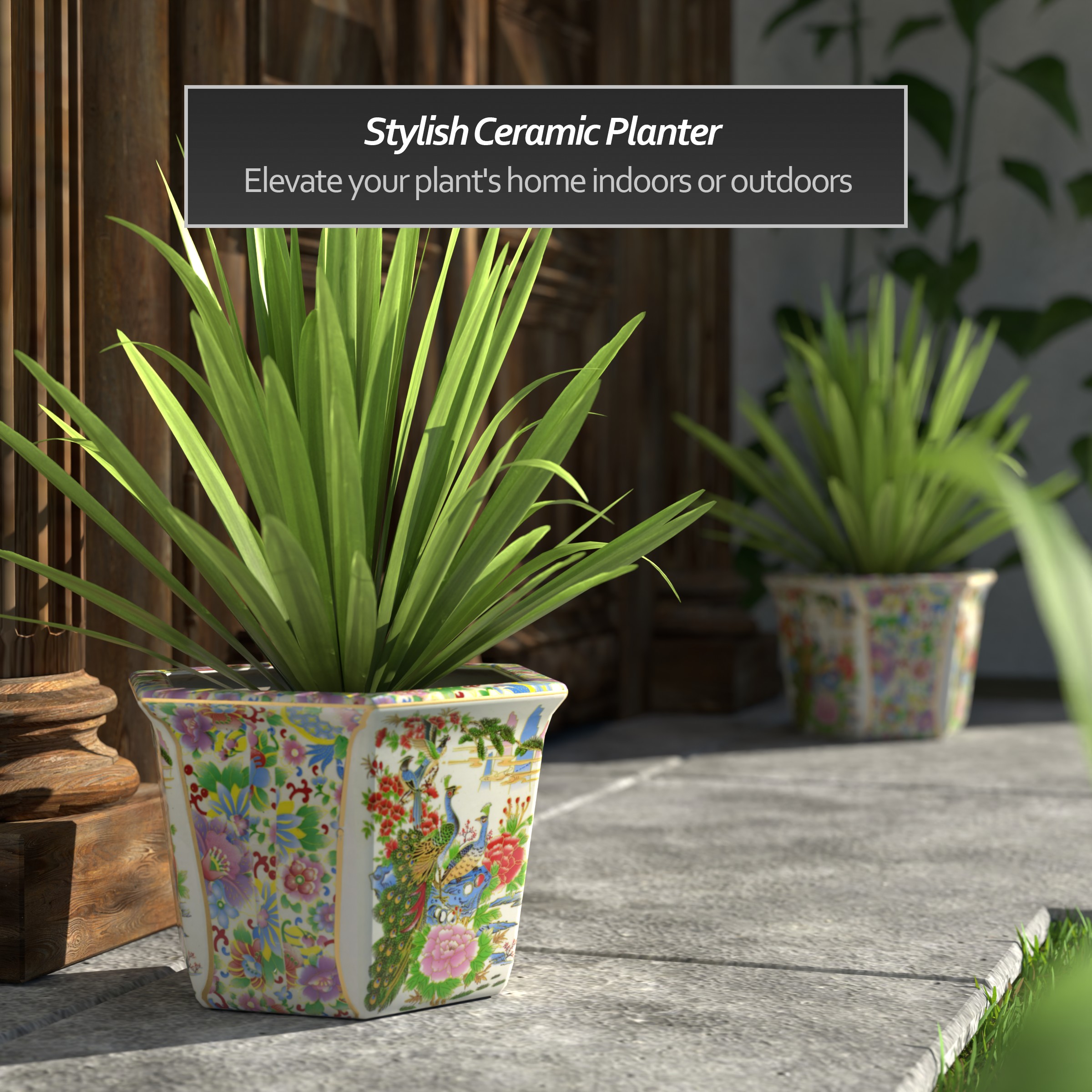 12" Hexagonal Flower Pot - Satsuma Peacock