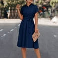 thumbnail image 4 of IROINNID Wedding Guest Dresses for Women Semi Formal Evening Night Casual Homecoming Dress Casual Solid Color Draw Back Button Shirt Lace Up Dress Trendy A-Line Dress,Navy, 4 of 8