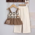 thumbnail image 2 of TOWED22 Toddler Girl Summer Outfits Eyelet Embroidery Cami Tops + Plaid Print Wide Leg Pants 2 Pcs Infant Girl Clothes Set(Brown,2-3 Y), 2 of 8