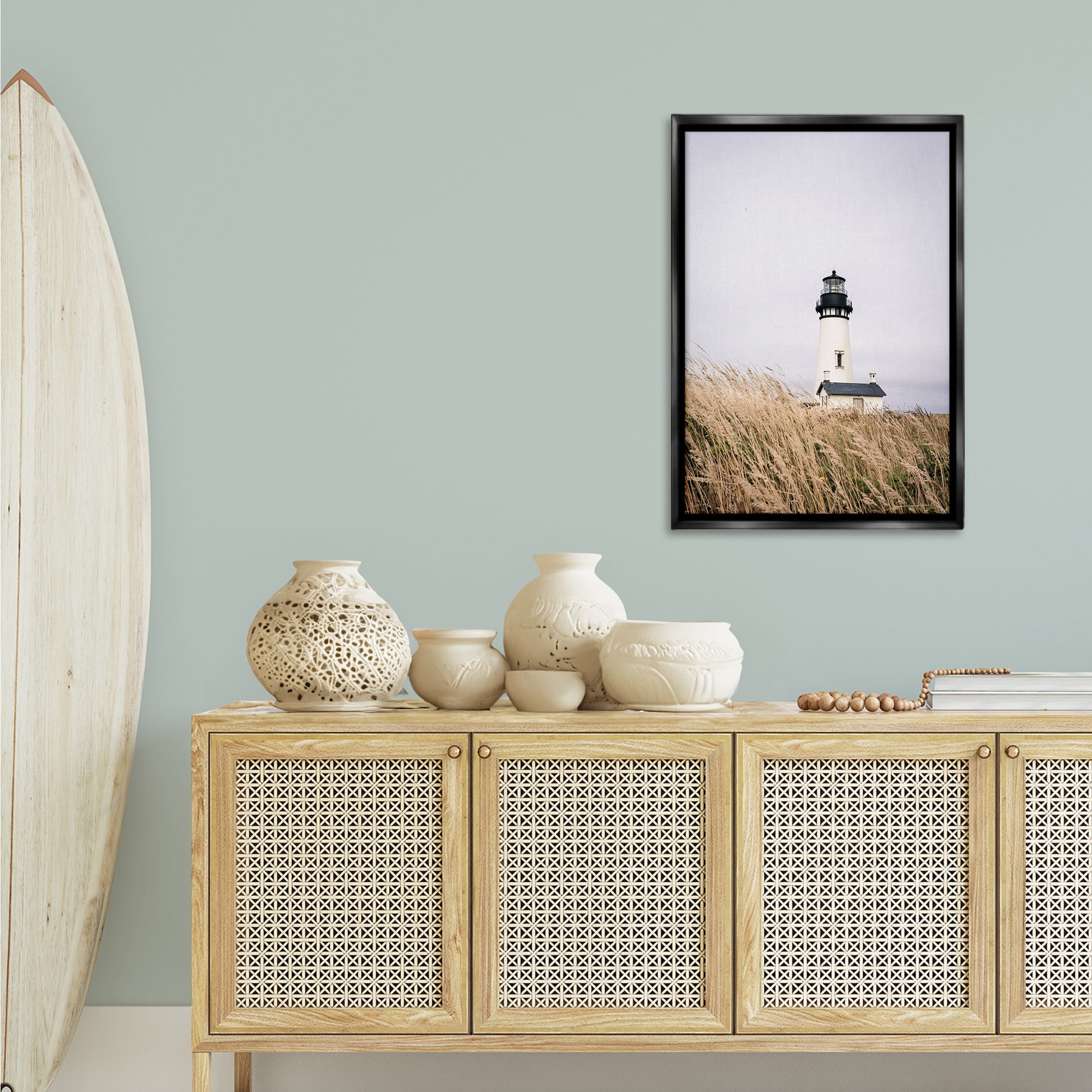 Stupell Industries Peaceful Lighthouse Scenery Landscape & Nature Photography Black Floater Framed Canvas Art Print Wall Art, 21 x 31