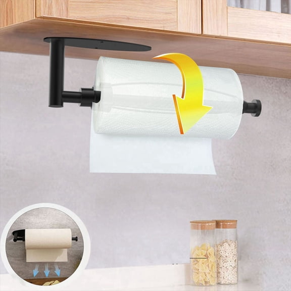 Vruelia Paper Towel Holder Under Cabinet Wall Mount Paper Towel Holder with Damping Kitchen Under Counter Paper Towels Rack